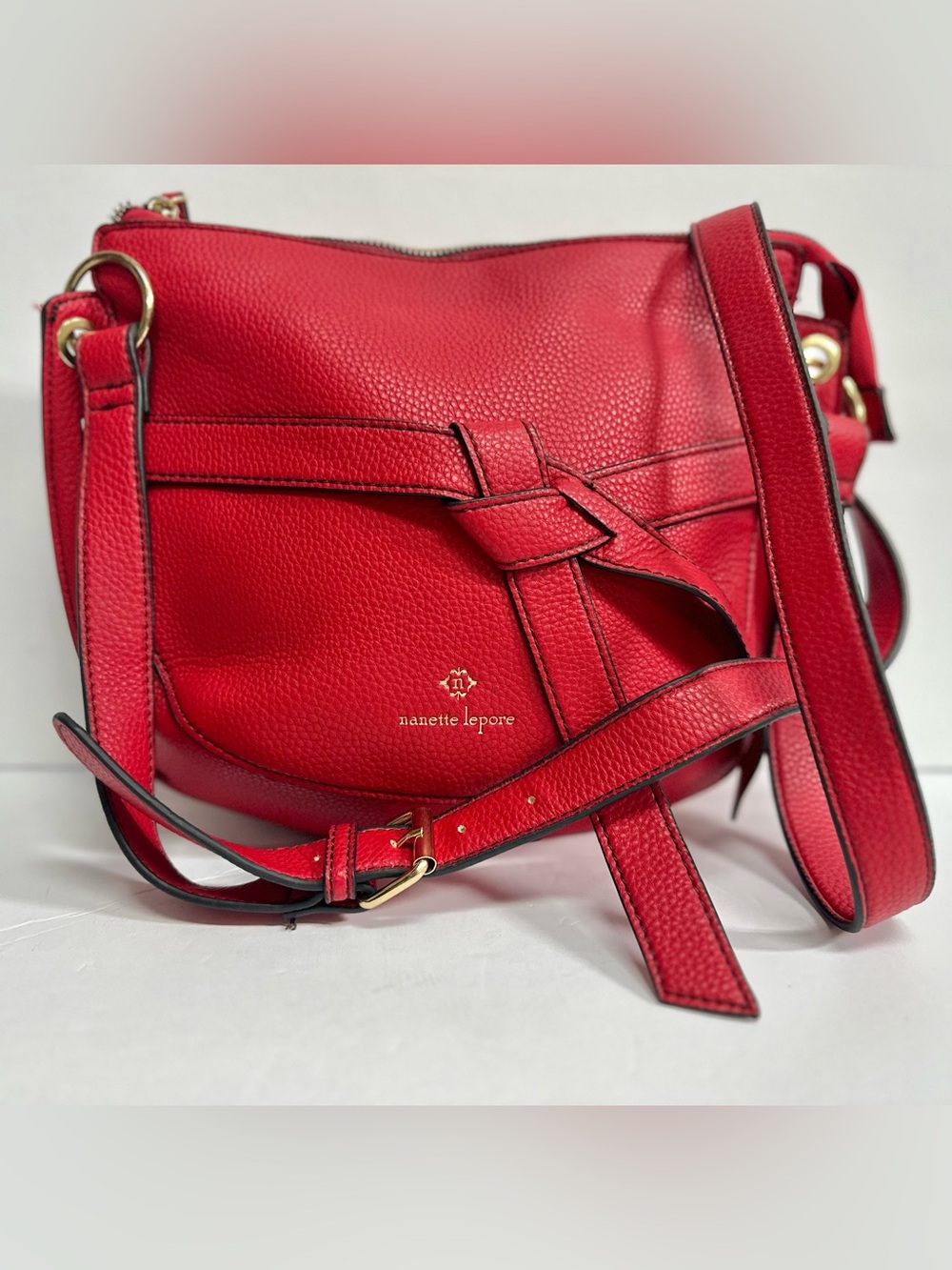 Nanette Lepore Bold Red Faux Pebbled Leather Crossbody